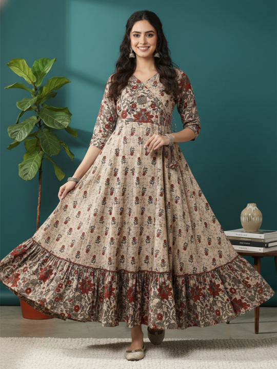 Floral Printed Angrakha Anarkali Kurta