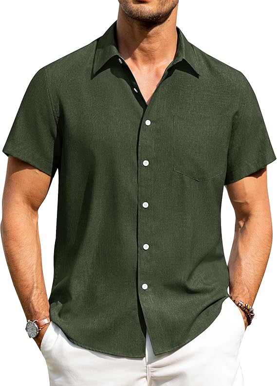 Alimens & GentleMens Linen Shirt — Short Sleeve Wrinkle-Free